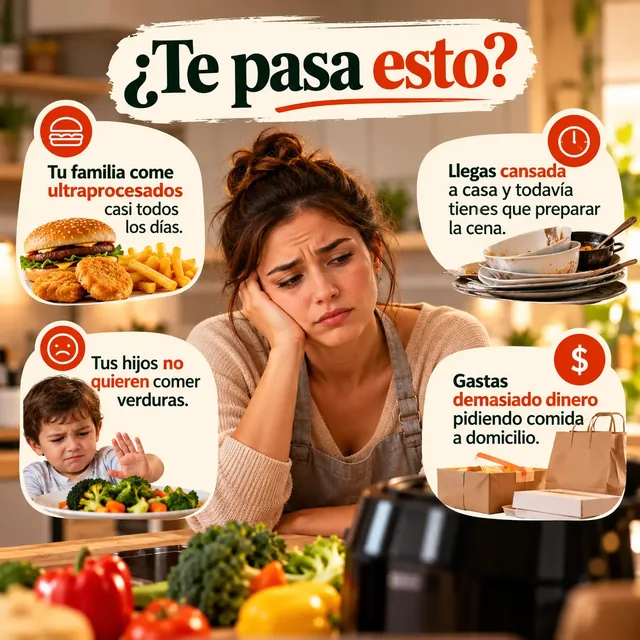 ¿Te pasa esto? Tu familia come ultraprocesados casi todos los días, llegas cansada y todavía tienes que preparar la cena, tus hijos no quieren comer verduras y gastas demasiado dinero pidiendo comida a domicilio