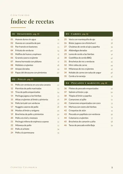 Índice de recetas del e-book